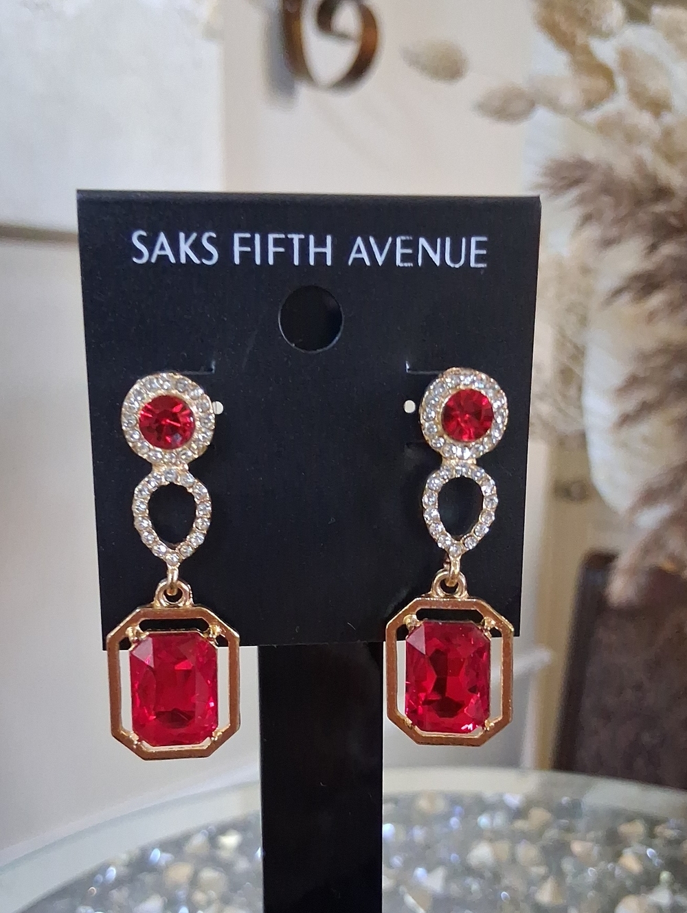New Women's Red Crystal Drop Gold Statement Cocktail Earrings Jewelry - Picture 9 of 13